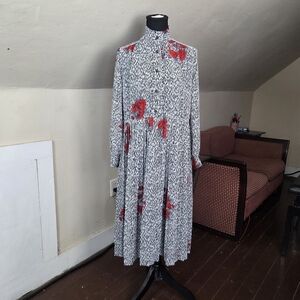 Vtg Bianca Japan Dress Zebra Floral Print Long Sleeve Midi Prêt-à-Porter S?